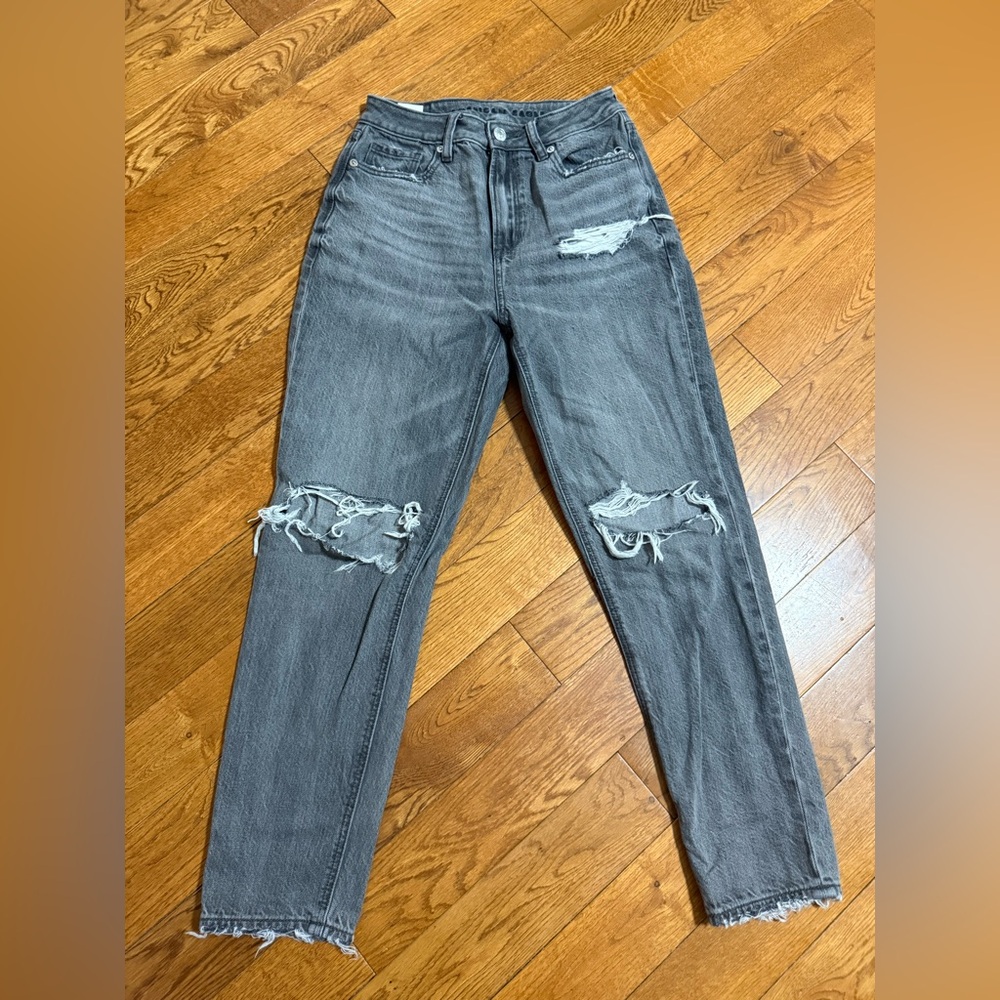 American Eagle Outfitters Gray Distressed Straight Leg Jeans